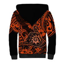 Hawaii Shaka Sign Sherpa Hoodie With Polynesian Hibiscus Orange Unique - Wonder Print Shop