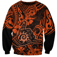 Hawaii Shaka Sign Sweatshirt With Polynesian Hibiscus Orange Unique - Wonder Print Shop