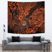 Hawaii Shaka Sign Tapestry With Polynesian Hibiscus Orange Unique - Wonder Print Shop