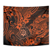 Hawaii Shaka Sign Tapestry With Polynesian Hibiscus Orange Unique - Wonder Print Shop