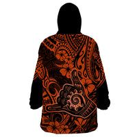 Hawaii Shaka Sign Wearable Blanket Hoodie With Polynesian Hibiscus Orange Unique - Wonder Print Shop