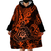 Hawaii Shaka Sign Wearable Blanket Hoodie With Polynesian Hibiscus Orange Unique - Wonder Print Shop
