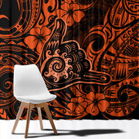 Hawaii Shaka Sign Window Curtain With Polynesian Hibiscus Orange Unique - Wonder Print Shop