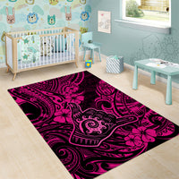 Hawaii Shaka Sign Area Rug With Polynesian Hibiscus Pink Unique - Wonder Print Shop