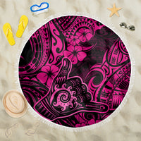 Hawaii Shaka Sign Beach Blanket With Polynesian Hibiscus Pink Unique - Wonder Print Shop