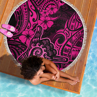Hawaii Shaka Sign Beach Blanket With Polynesian Hibiscus Pink Unique - Wonder Print Shop