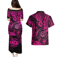 Hawaii Shaka Sign Couples Matching Puletasi Dress and Hawaiian Shirt With Polynesian Hibiscus Pink Unique - Wonder Print Shop
