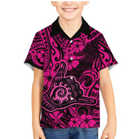 Hawaii Shaka Sign Family Matching Mermaid Dress and Hawaiian Shirt With Polynesian Hibiscus Pink Unique - Wonder Print Shop