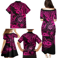 Hawaii Shaka Sign Family Matching Puletasi Dress and Hawaiian Shirt With Polynesian Hibiscus Pink Unique - Wonder Print Shop