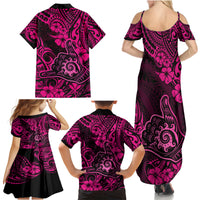 Hawaii Shaka Sign Family Matching Summer Maxi Dress and Hawaiian Shirt With Polynesian Hibiscus Pink Unique - Wonder Print Shop