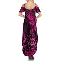 Hawaii Shaka Sign Family Matching Summer Maxi Dress and Hawaiian Shirt With Polynesian Hibiscus Pink Unique - Wonder Print Shop