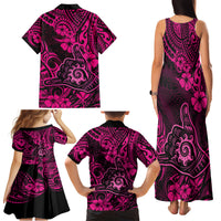 Hawaii Shaka Sign Family Matching Tank Maxi Dress and Hawaiian Shirt With Polynesian Hibiscus Pink Unique - Wonder Print Shop