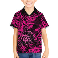 Hawaii Shaka Sign Kid Hawaiian Shirt With Polynesian Hibiscus Pink Unique - Wonder Print Shop