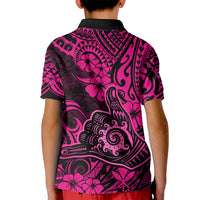 Hawaii Shaka Sign Kid Polo Shirt With Polynesian Hibiscus Pink Unique - Wonder Print Shop