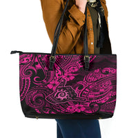 Hawaii Shaka Sign Leather Tote Bag With Polynesian Hibiscus Pink Unique - Wonder Print Shop