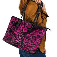 Hawaii Shaka Sign Leather Tote Bag With Polynesian Hibiscus Pink Unique - Wonder Print Shop