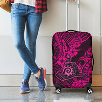 Hawaii Shaka Sign Luggage Cover With Polynesian Hibiscus Pink Unique - Wonder Print Shop