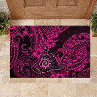 Hawaii Shaka Sign Rubber Doormat With Polynesian Hibiscus Pink Unique - Wonder Print Shop