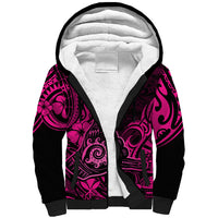 Hawaii Shaka Sign Sherpa Hoodie With Polynesian Hibiscus Pink Unique - Wonder Print Shop
