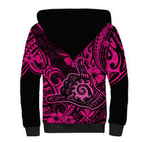 Hawaii Shaka Sign Sherpa Hoodie With Polynesian Hibiscus Pink Unique - Wonder Print Shop