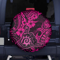 Hawaii Shaka Sign Spare Tire Cover With Polynesian Hibiscus Pink Unique - Wonder Print Shop