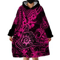 Hawaii Shaka Sign Wearable Blanket Hoodie With Polynesian Hibiscus Pink Unique - Wonder Print Shop
