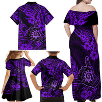 Hawaii Shaka Sign Family Matching Off Shoulder Maxi Dress and Hawaiian Shirt Polynesian Pattern Purple Version - Wonder Print Shop