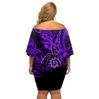 Hawaii Shaka Sign Family Matching Off Shoulder Short Dress and Hawaiian Shirt Polynesian Pattern Purple Version - Wonder Print Shop