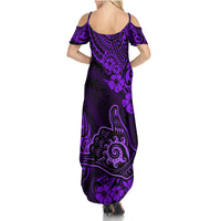 Hawaii Shaka Sign Family Matching Summer Maxi Dress and Hawaiian Shirt Polynesian Pattern Purple Version - Wonder Print Shop
