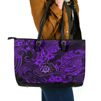 Hawaii Shaka Sign Leather Tote Bag Polynesian Pattern Purple Version - Wonder Print Shop