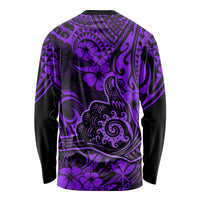Hawaii Shaka Sign Long Sleeve Shirt Polynesian Pattern Purple Version - Wonder Print Shop