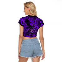 Hawaii Shaka Sign Raglan Cropped T Shirt Polynesian Pattern Purple Version - Wonder Print Shop