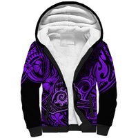 Hawaii Shaka Sign Sherpa Hoodie Polynesian Pattern Purple Version - Wonder Print Shop