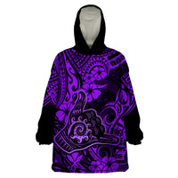 Hawaii Shaka Sign Wearable Blanket Hoodie Polynesian Pattern Purple Version - Wonder Print Shop