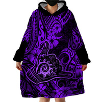 Hawaii Shaka Sign Wearable Blanket Hoodie Polynesian Pattern Purple Version - Wonder Print Shop