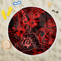 Hawaii Shaka Sign Beach Blanket Polynesian Pattern Red Version - Wonder Print Shop