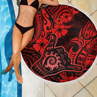 Hawaii Shaka Sign Beach Blanket Polynesian Pattern Red Version - Wonder Print Shop