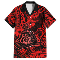 Hawaii Shaka Sign Family Matching Long Sleeve Bodycon Dress and Hawaiian Shirt Polynesian Pattern Red Version - Wonder Print Shop