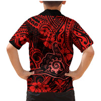 Hawaii Shaka Sign Family Matching Mermaid Dress and Hawaiian Shirt Polynesian Pattern Red Version - Wonder Print Shop