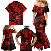 Hawaii Shaka Sign Family Matching Mermaid Dress and Hawaiian Shirt Polynesian Pattern Red Version - Wonder Print Shop