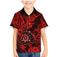 Hawaii Shaka Sign Family Matching Mermaid Dress and Hawaiian Shirt Polynesian Pattern Red Version - Wonder Print Shop