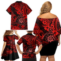 Hawaii Shaka Sign Family Matching Off Shoulder Short Dress and Hawaiian Shirt Polynesian Pattern Red Version - Wonder Print Shop