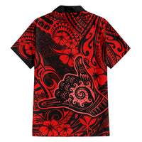 Hawaii Shaka Sign Family Matching Off Shoulder Short Dress and Hawaiian Shirt Polynesian Pattern Red Version - Wonder Print Shop