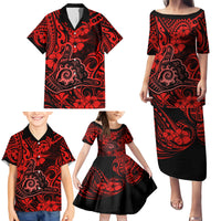 Hawaii Shaka Sign Family Matching Puletasi Dress and Hawaiian Shirt Polynesian Pattern Red Version - Wonder Print Shop