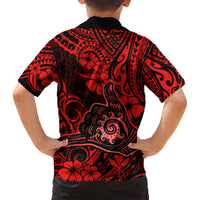 Hawaii Shaka Sign Family Matching Short Sleeve Bodycon Dress and Hawaiian Shirt Polynesian Pattern Red Version - Wonder Print Shop