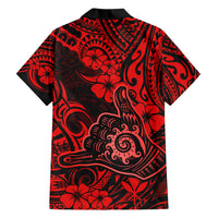Hawaii Shaka Sign Family Matching Short Sleeve Bodycon Dress and Hawaiian Shirt Polynesian Pattern Red Version - Wonder Print Shop