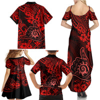 Hawaii Shaka Sign Family Matching Summer Maxi Dress and Hawaiian Shirt Polynesian Pattern Red Version - Wonder Print Shop
