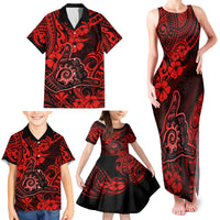 Hawaii Shaka Sign Family Matching Tank Maxi Dress and Hawaiian Shirt Polynesian Pattern Red Version - Wonder Print Shop