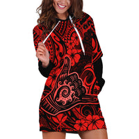 Hawaii Shaka Sign Hoodie Dress Polynesian Pattern Red Version - Wonder Print Shop