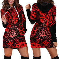 Hawaii Shaka Sign Hoodie Dress Polynesian Pattern Red Version - Wonder Print Shop